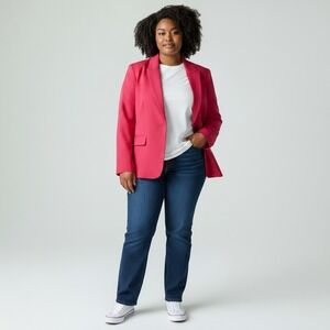 Jones Studio Separates Women 18W Fuchsia Pink Single Button Blazer Jacket